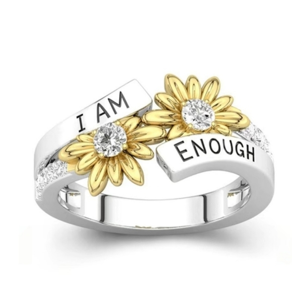 Silver Yellow Flower Engraved Ring - Picture 4 of 4